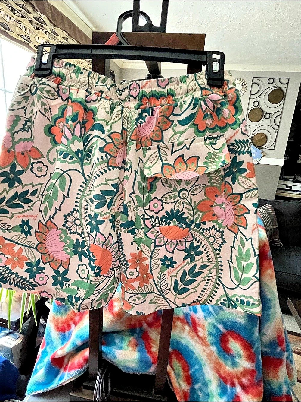 Reason Floral High Waist Shorts in Green & Pink Like New